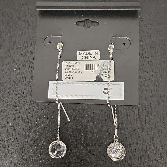 Silver Tone Luxe Pave Linear Earrings Cubic Zirconia Sensitive Ears Nickel Free - Picture 5 of 16